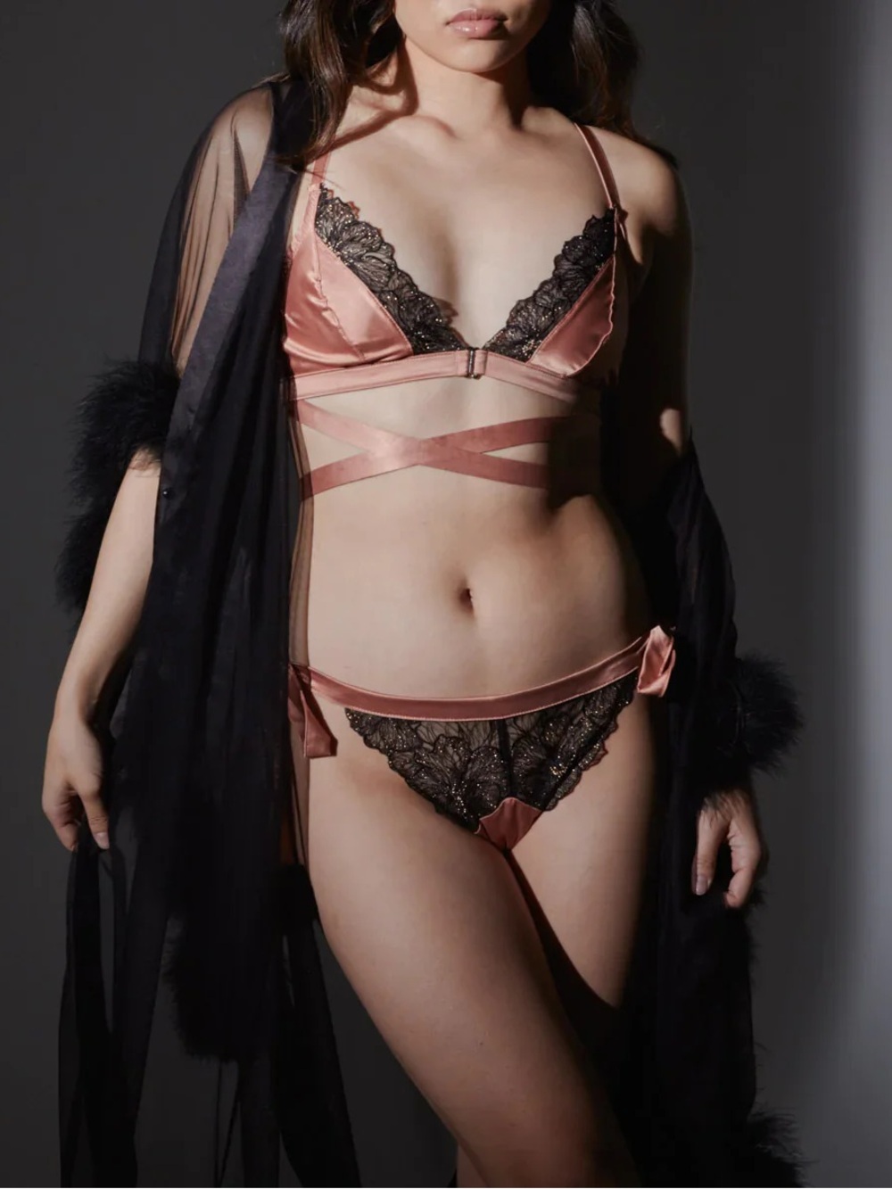 NWT (M/L) Thistle & Spire Fete Robe - Black Sheer / Feathered Boudoir Robe - Picture 5 of 6